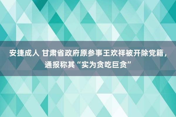 安捷成人 甘肃省政府原参事王欢祥被开除党籍，通报称其“实为贪吃巨贪”