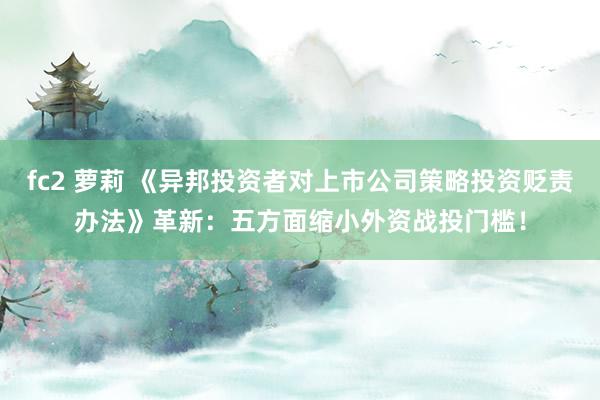 fc2 萝莉 《异邦投资者对上市公司策略投资贬责办法》革新：五方面缩小外资战投门槛！