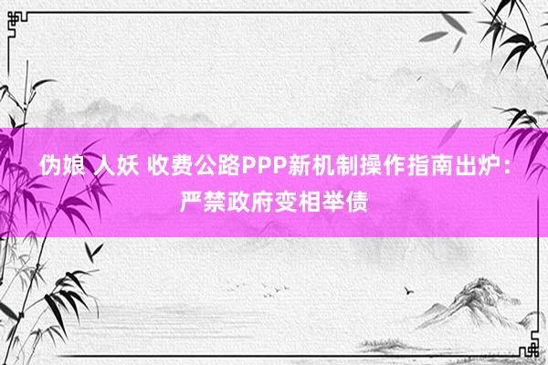 伪娘 人妖 收费公路PPP新机制操作指南出炉：严禁政府变相举债